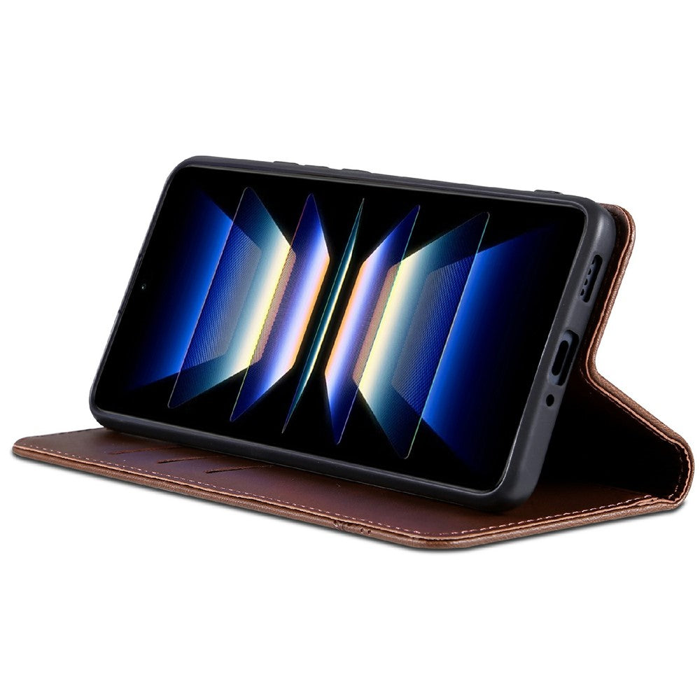 AZNS For Xiaomi Redmi Note 15 Pro 5G (Global) Case Cowhide Texture PU Leather Wallet Phone Cover - Coffee