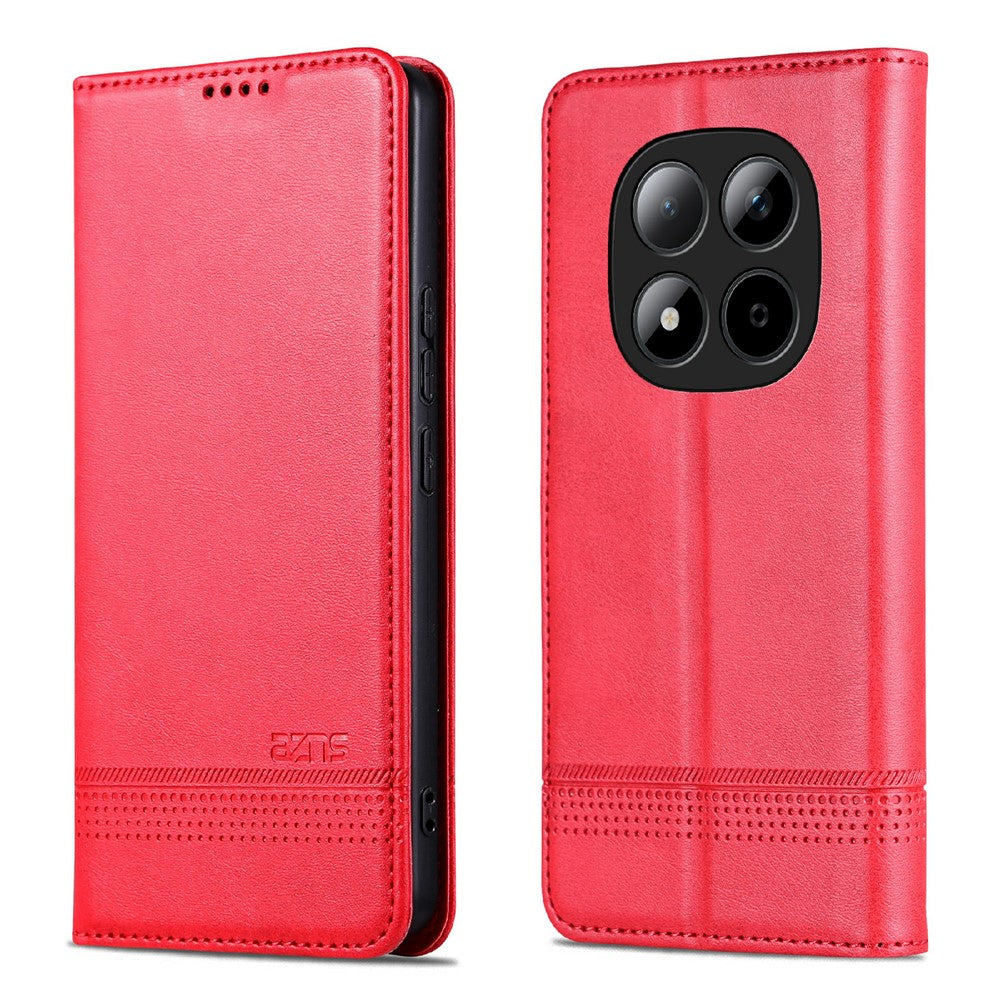 AZNS For Xiaomi Redmi Note 15 Pro 5G (Global) Case Cowhide Texture PU Leather Wallet Phone Cover - Red