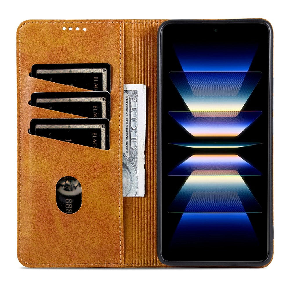 AZNS For Xiaomi Redmi Note 15 Pro 5G (Global) Case Cowhide Texture PU Leather Wallet Phone Cover - Brown