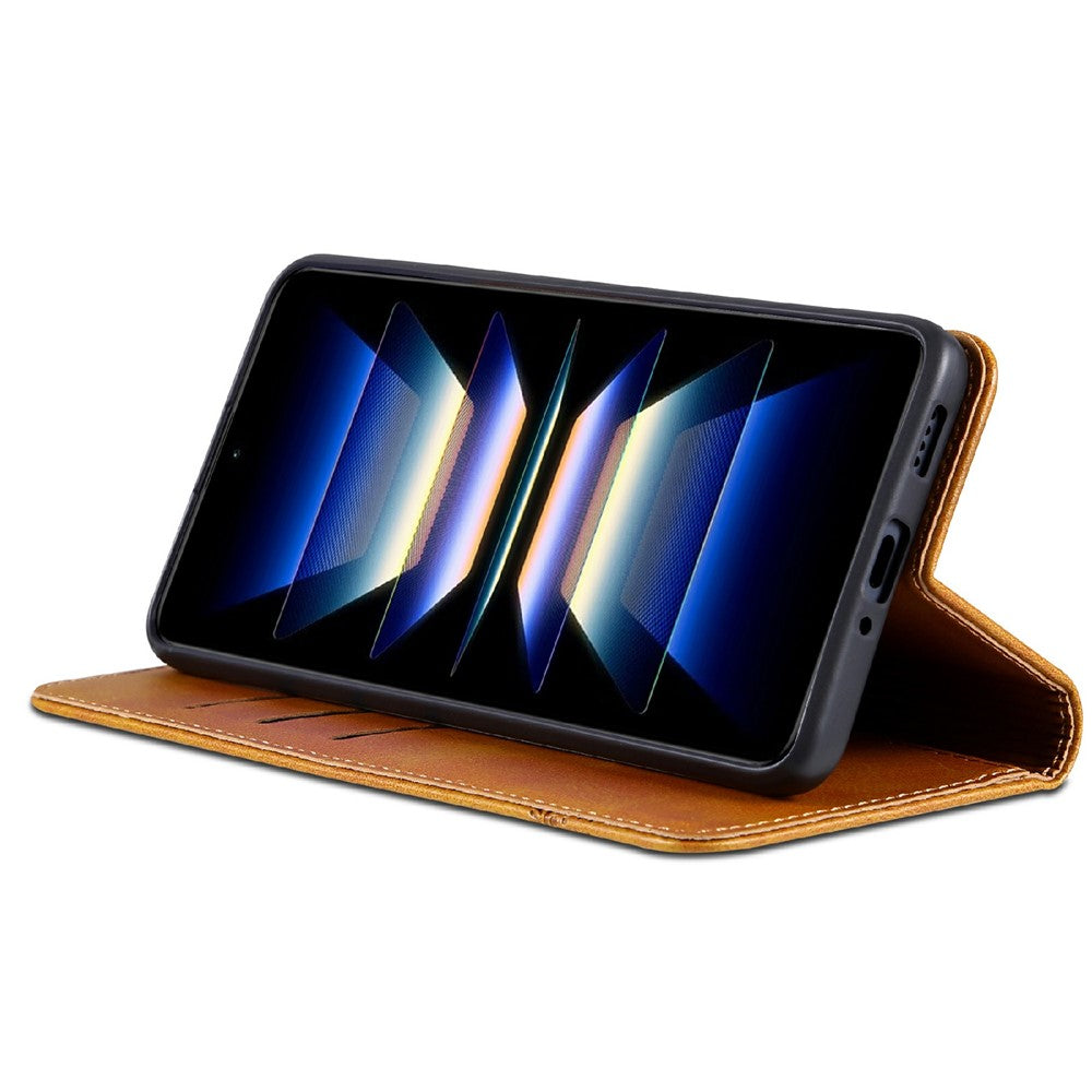 AZNS For Xiaomi Redmi Note 15 Pro 5G (Global) Case Cowhide Texture PU Leather Wallet Phone Cover - Brown