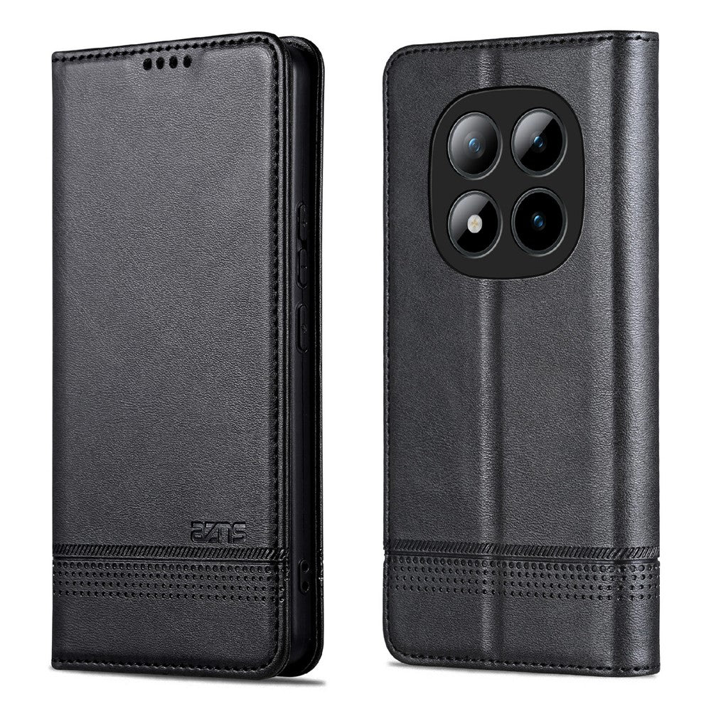 AZNS For Xiaomi Poco M8 Pro 5G / Redmi Note 15 Pro+ 5G (Global) Case Cowhide Texture PU Leather Wallet Phone Cover - Black