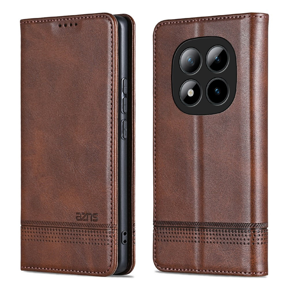 AZNS For Xiaomi Poco M8 Pro 5G / Redmi Note 15 Pro+ 5G (Global) Case Cowhide Texture PU Leather Wallet Phone Cover - Coffee