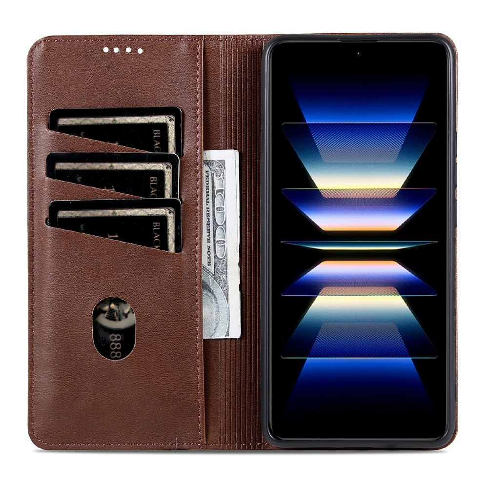 AZNS For Xiaomi Poco M8 Pro 5G / Redmi Note 15 Pro+ 5G (Global) Case Cowhide Texture PU Leather Wallet Phone Cover - Coffee
