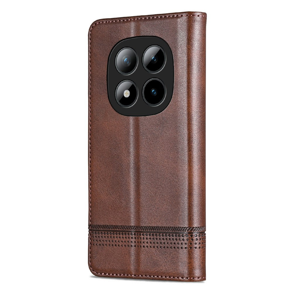 AZNS For Xiaomi Poco M8 Pro 5G / Redmi Note 15 Pro+ 5G (Global) Case Cowhide Texture PU Leather Wallet Phone Cover - Coffee