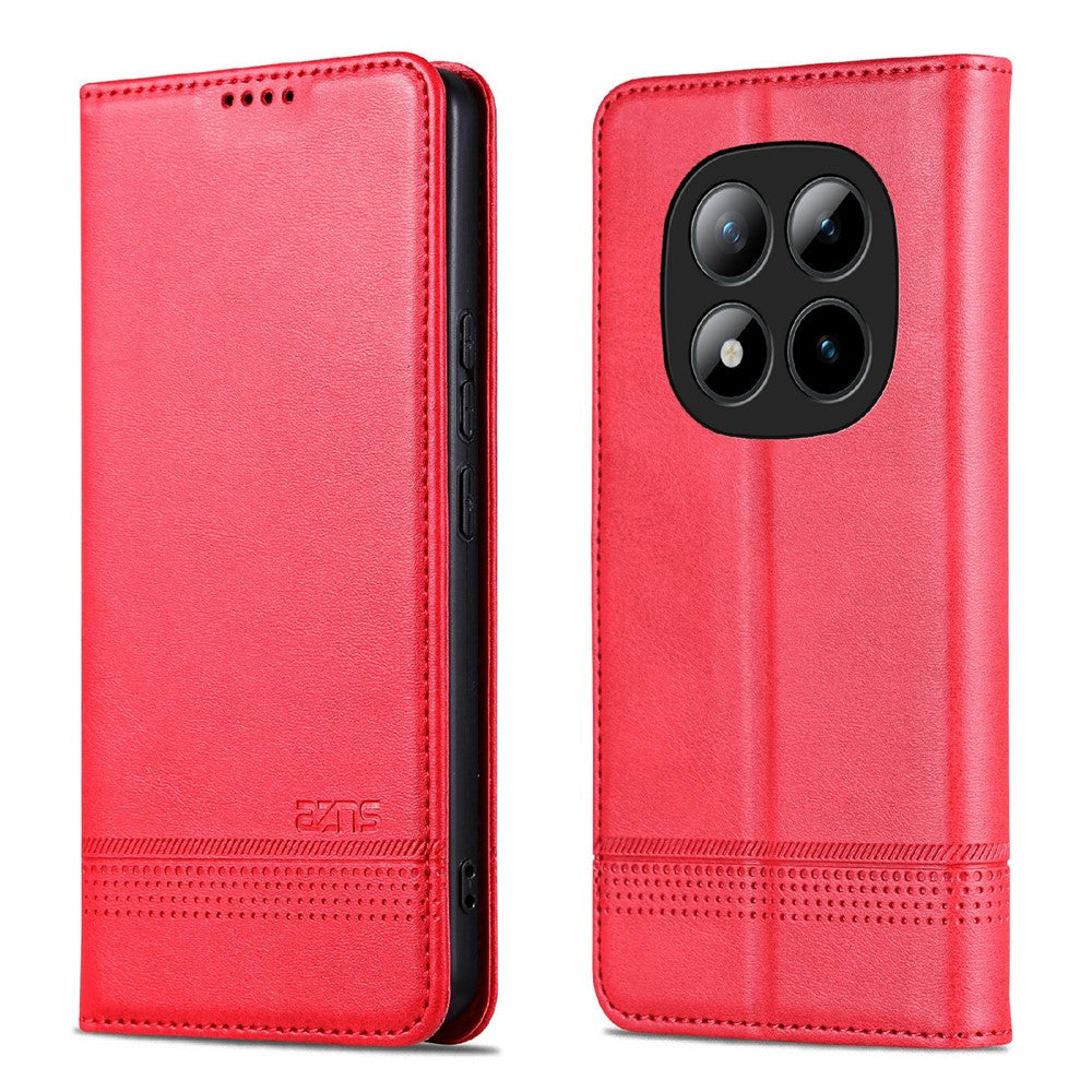 AZNS For Xiaomi Poco M8 Pro 5G / Redmi Note 15 Pro+ 5G (Global) Case Cowhide Texture PU Leather Wallet Phone Cover - Red