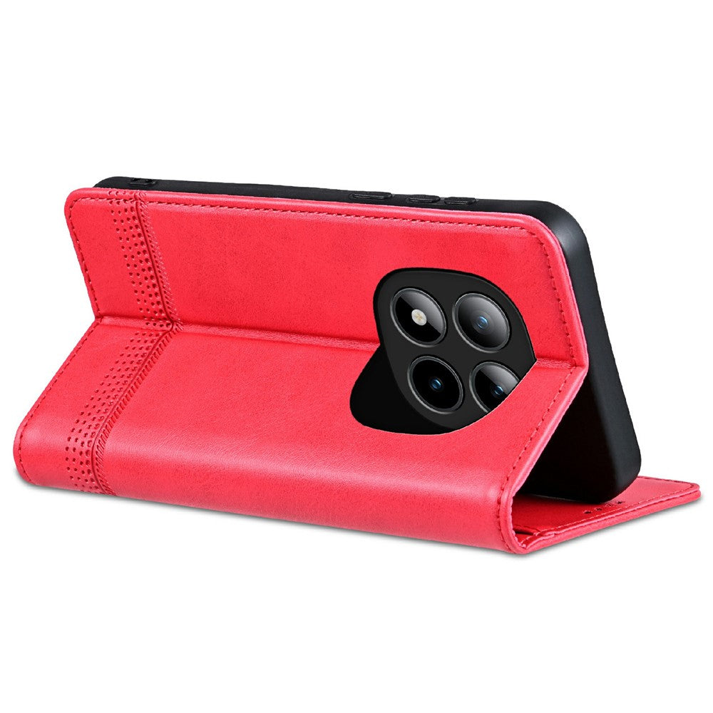 AZNS For Xiaomi Poco M8 Pro 5G / Redmi Note 15 Pro+ 5G (Global) Case Cowhide Texture PU Leather Wallet Phone Cover - Red