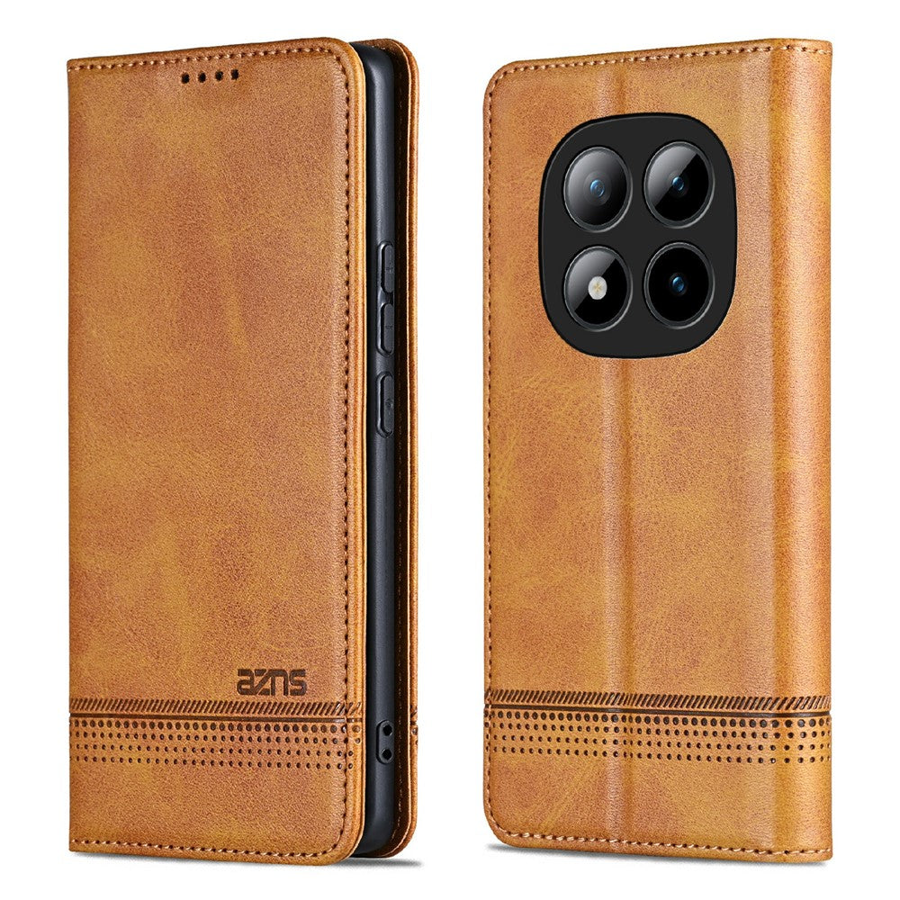 AZNS For Xiaomi Poco M8 Pro 5G / Redmi Note 15 Pro+ 5G (Global) Case Cowhide Texture PU Leather Wallet Phone Cover - Brown
