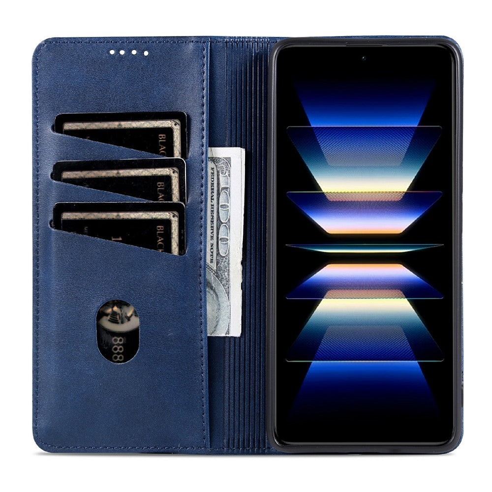 AZNS For Xiaomi Poco M8 Pro 5G / Redmi Note 15 Pro+ 5G (Global) Case Cowhide Texture PU Leather Wallet Phone Cover - Blue