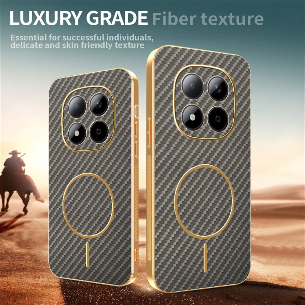 For Xiaomi Redmi Note 15 Pro 5G (Global) Phone Case Carbon Fiber Textured Electroplated TPU Back Cover - Coffee
