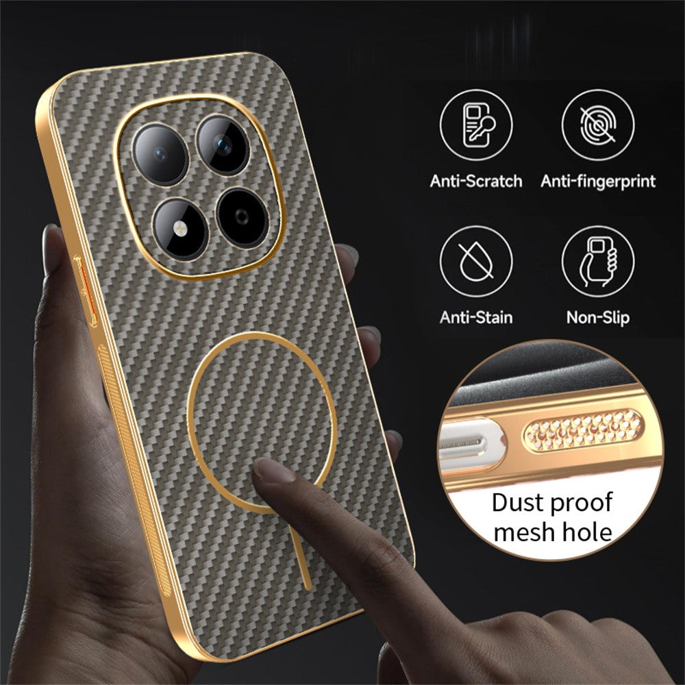 For Xiaomi Redmi Note 15 Pro 5G (Global) Phone Case Carbon Fiber Textured Electroplated TPU Back Cover - Coffee
