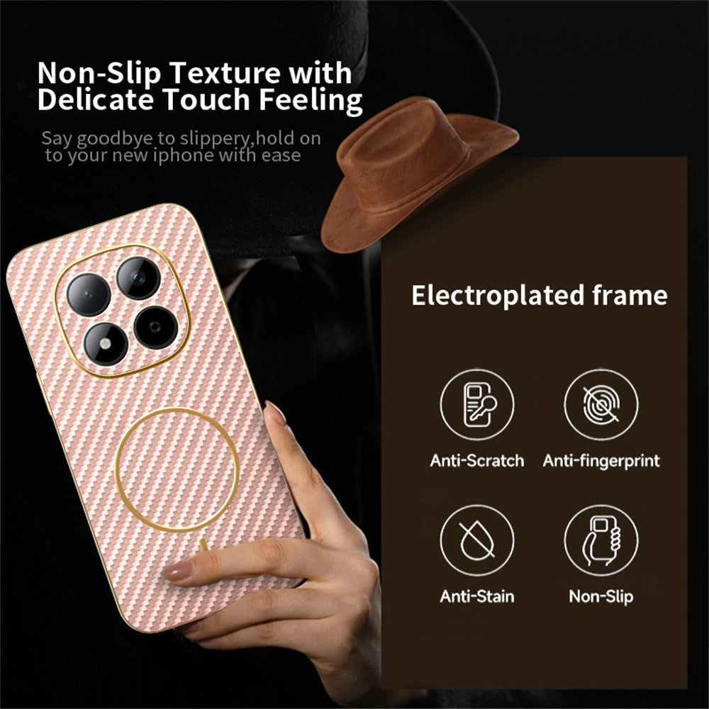 For Xiaomi Redmi Note 15 Pro 5G (Global) Phone Case Carbon Fiber Textured Electroplated TPU Back Cover - Pink