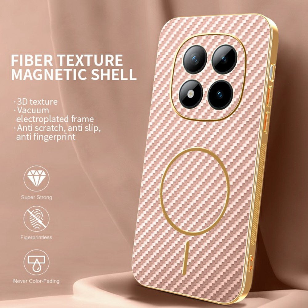 For Xiaomi Redmi Poco M8 Pro 5G / Redmi Note 15 Pro+ 5G (Global) Phone Case Carbon Fiber Textured Electroplated TPU Back Cover - Pink