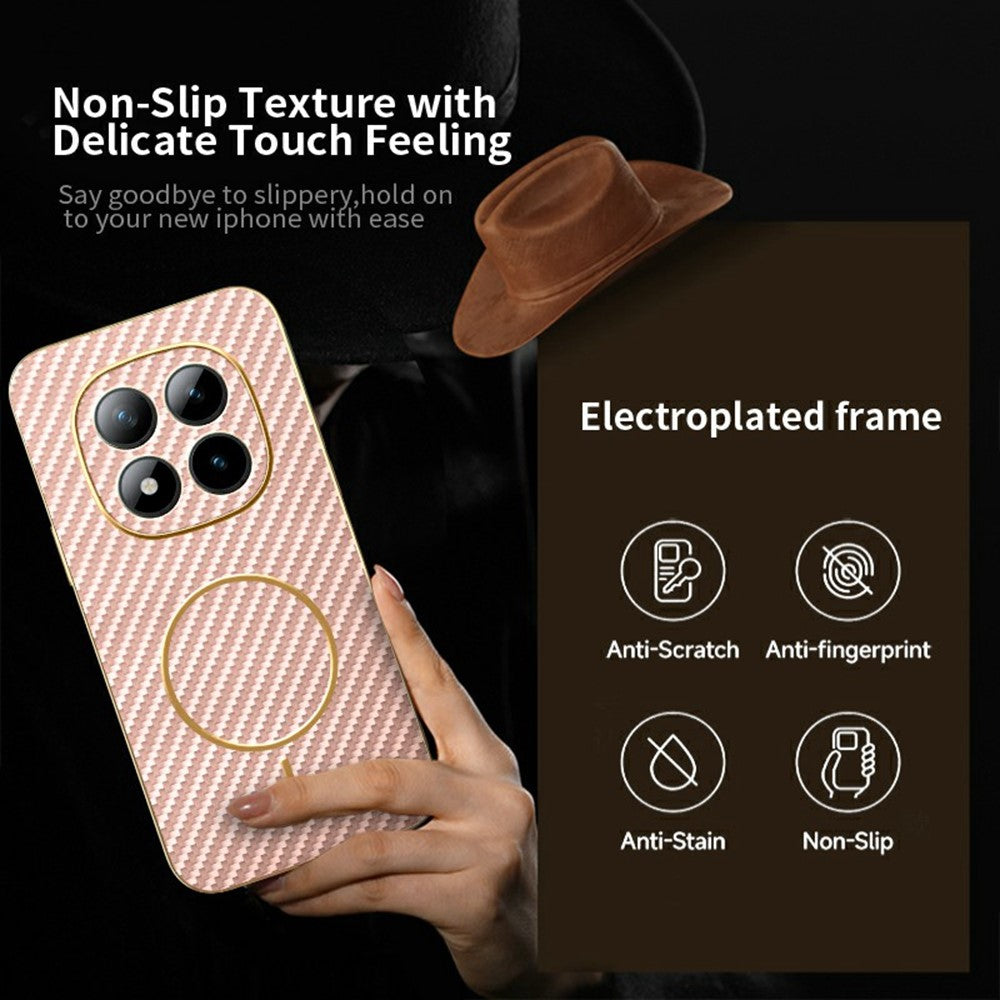 For Xiaomi Redmi Poco M8 Pro 5G / Redmi Note 15 Pro+ 5G (Global) Phone Case Carbon Fiber Textured Electroplated TPU Back Cover - Pink