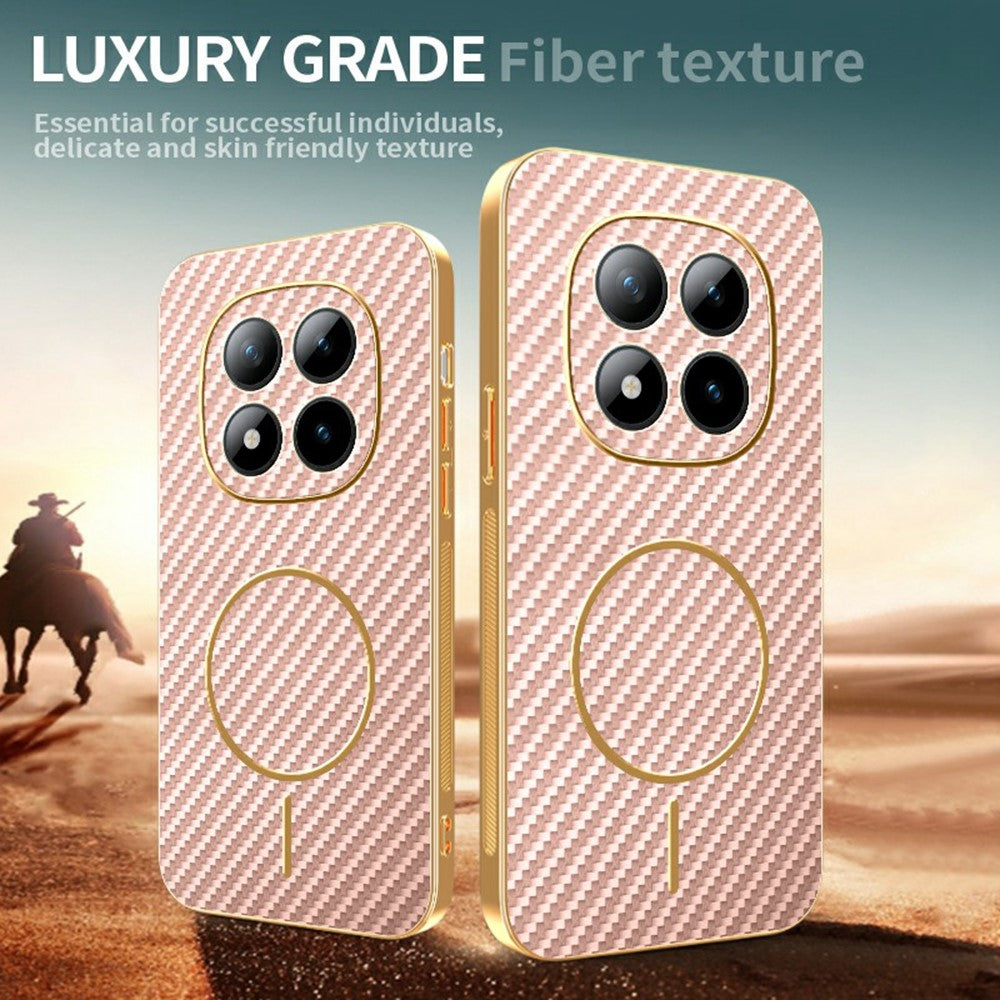 For Xiaomi Redmi Poco M8 Pro 5G / Redmi Note 15 Pro+ 5G (Global) Phone Case Carbon Fiber Textured Electroplated TPU Back Cover - Pink