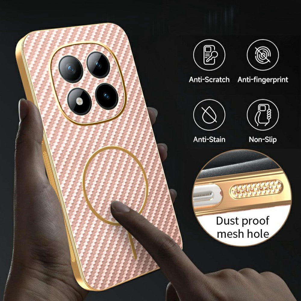For Xiaomi Redmi Poco M8 Pro 5G / Redmi Note 15 Pro+ 5G (Global) Phone Case Carbon Fiber Textured Electroplated TPU Back Cover - Pink