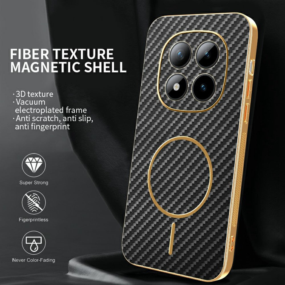 For Xiaomi Redmi Poco M8 Pro 5G / Redmi Note 15 Pro+ 5G (Global) Phone Case Carbon Fiber Textured Electroplated TPU Back Cover - Black