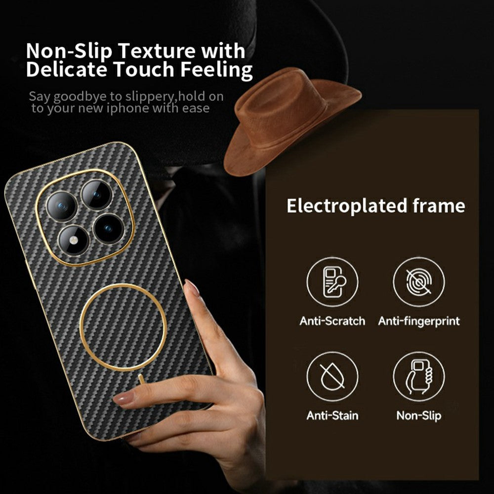 For Xiaomi Redmi Poco M8 Pro 5G / Redmi Note 15 Pro+ 5G (Global) Phone Case Carbon Fiber Textured Electroplated TPU Back Cover - Black