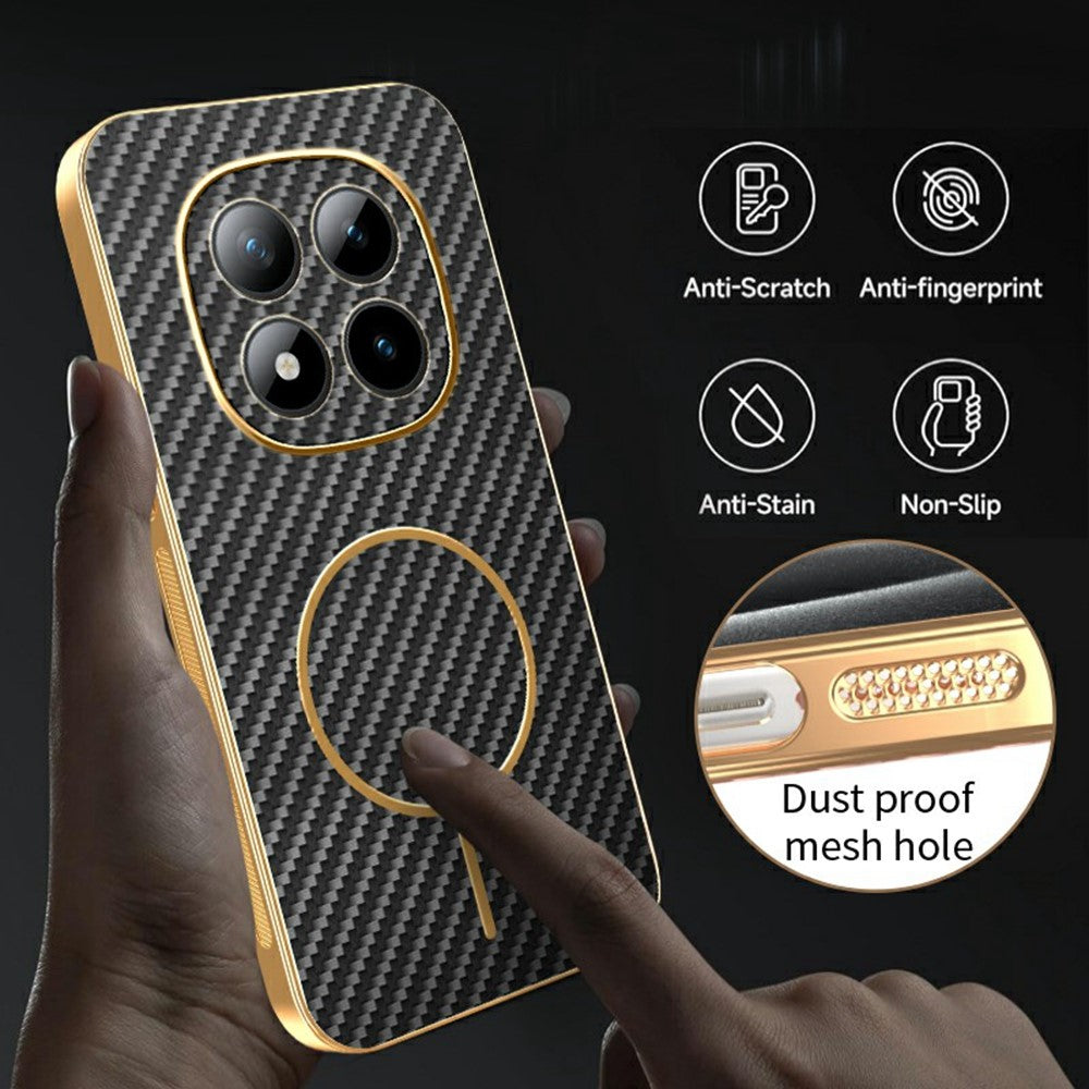 For Xiaomi Redmi Poco M8 Pro 5G / Redmi Note 15 Pro+ 5G (Global) Phone Case Carbon Fiber Textured Electroplated TPU Back Cover - Black