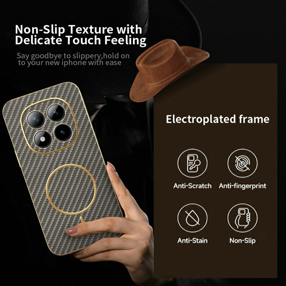 For Xiaomi Redmi Poco M8 Pro 5G / Redmi Note 15 Pro+ 5G (Global) Phone Case Carbon Fiber Textured Electroplated TPU Back Cover - Coffee