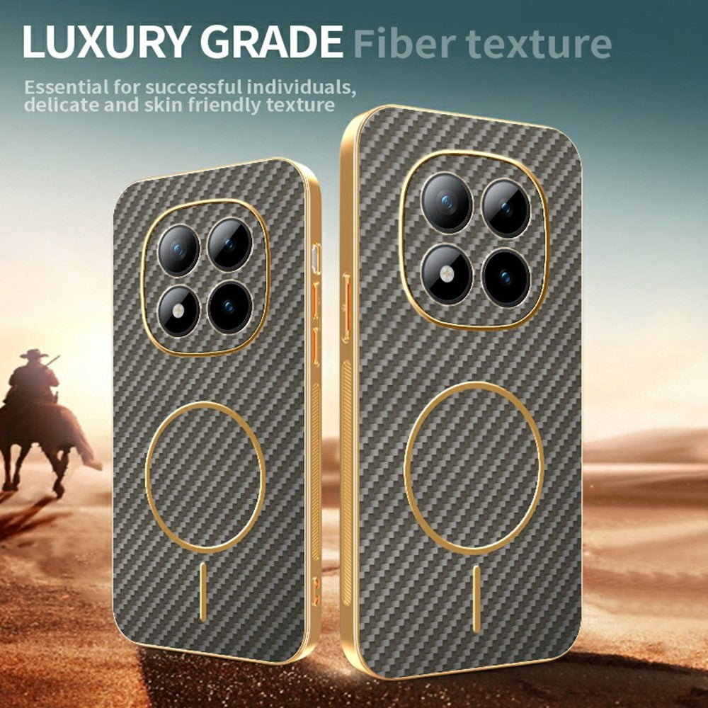 For Xiaomi Redmi Poco M8 Pro 5G / Redmi Note 15 Pro+ 5G (Global) Phone Case Carbon Fiber Textured Electroplated TPU Back Cover - Coffee