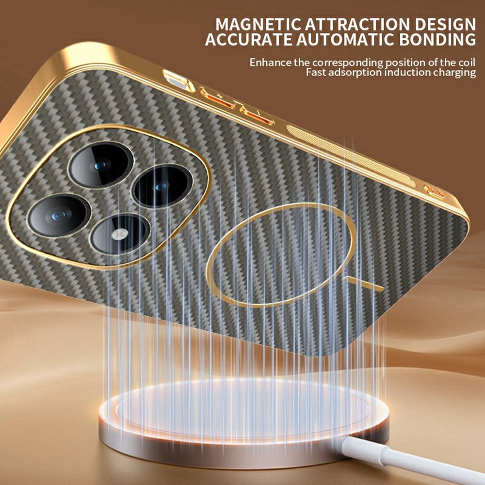 For Xiaomi Redmi Poco M8 Pro 5G / Redmi Note 15 Pro+ 5G (Global) Phone Case Carbon Fiber Textured Electroplated TPU Back Cover - Coffee