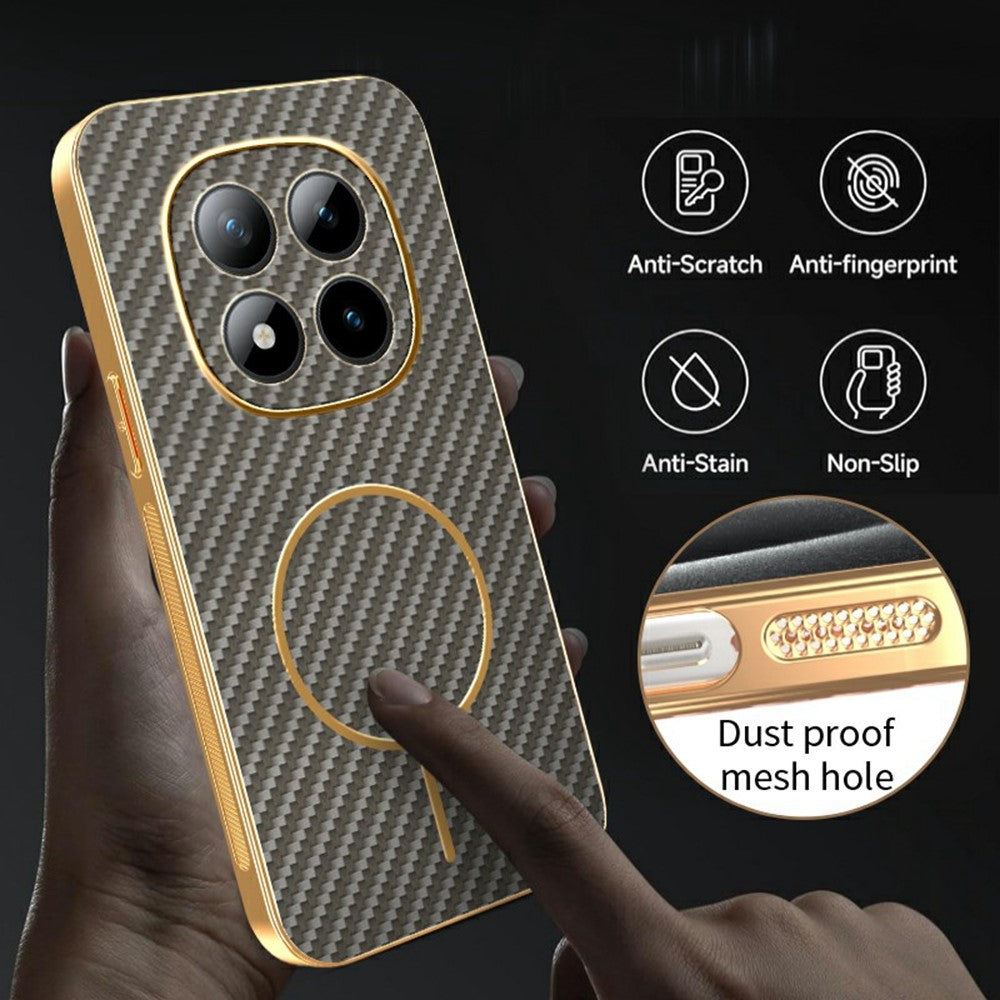 For Xiaomi Redmi Poco M8 Pro 5G / Redmi Note 15 Pro+ 5G (Global) Phone Case Carbon Fiber Textured Electroplated TPU Back Cover - Coffee
