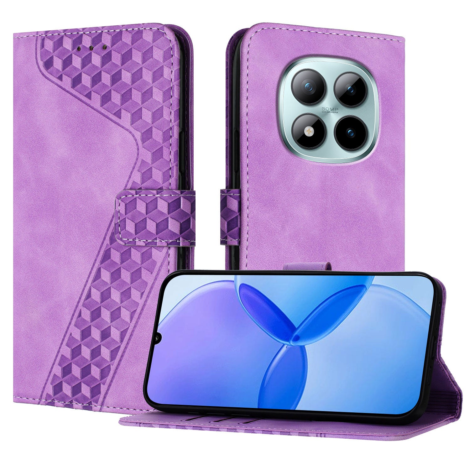 For Xiaomi Poco M8 Pro 5G / Redmi Note 15 Pro+ 5G (Global) Leather Case 7-Shaped Pattern Wallet Stand Shockproof Phone Cover - Purple
