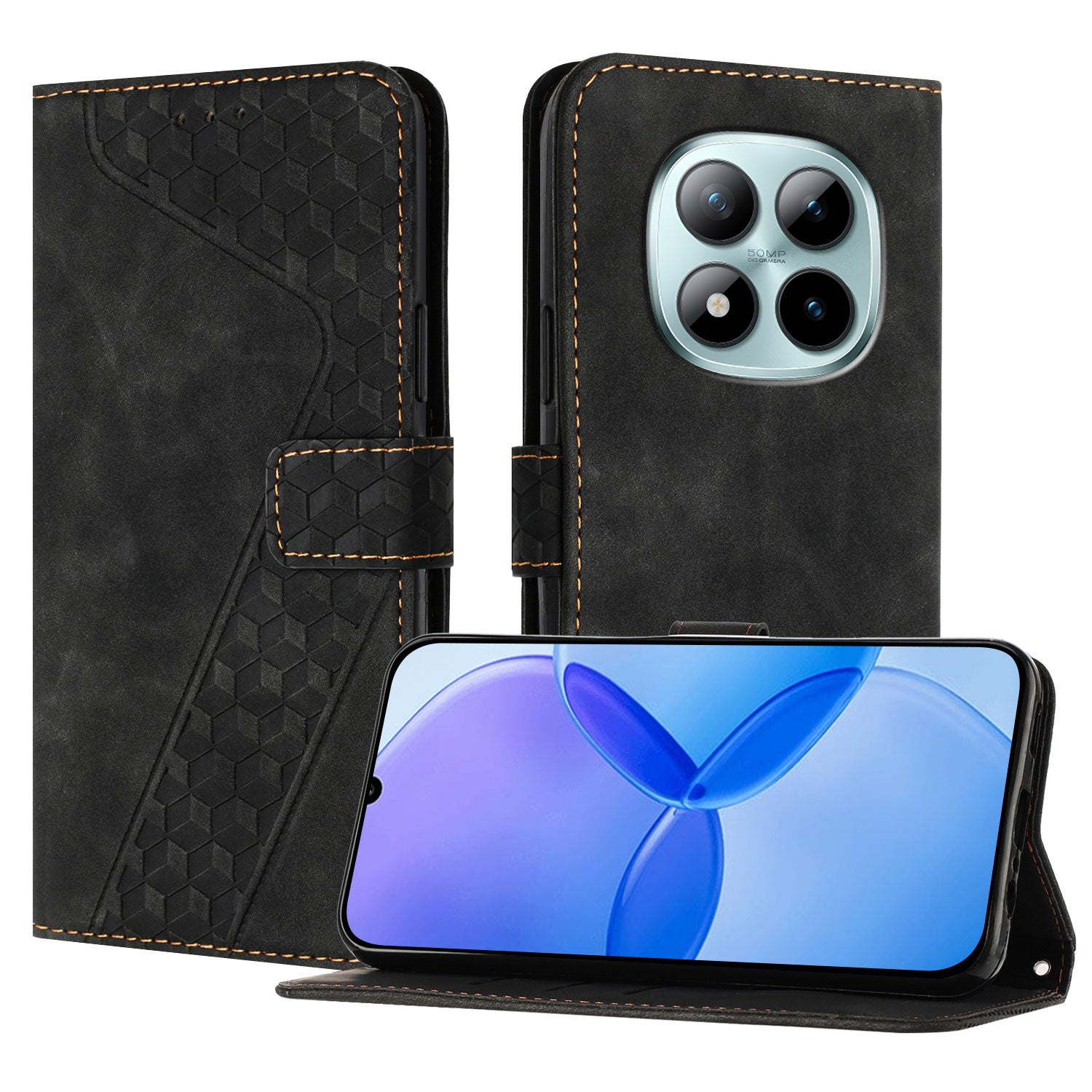 For Xiaomi Poco M8 Pro 5G / Redmi Note 15 Pro+ 5G (Global) Leather Case 7-Shaped Pattern Wallet Stand Shockproof Phone Cover - Black