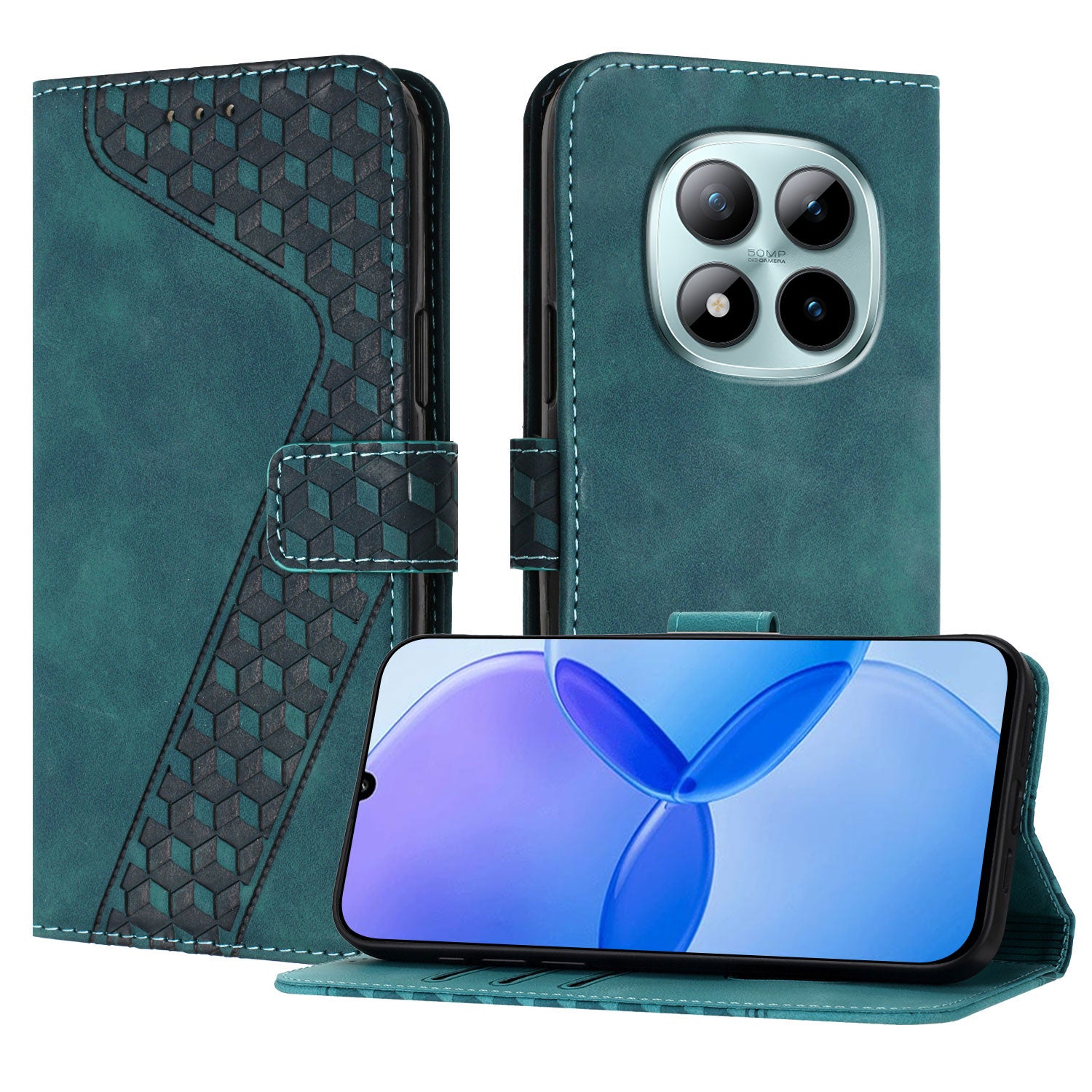 For Xiaomi Poco M8 Pro 5G / Redmi Note 15 Pro+ 5G (Global) Leather Case 7-Shaped Pattern Wallet Stand Shockproof Phone Cover - Green