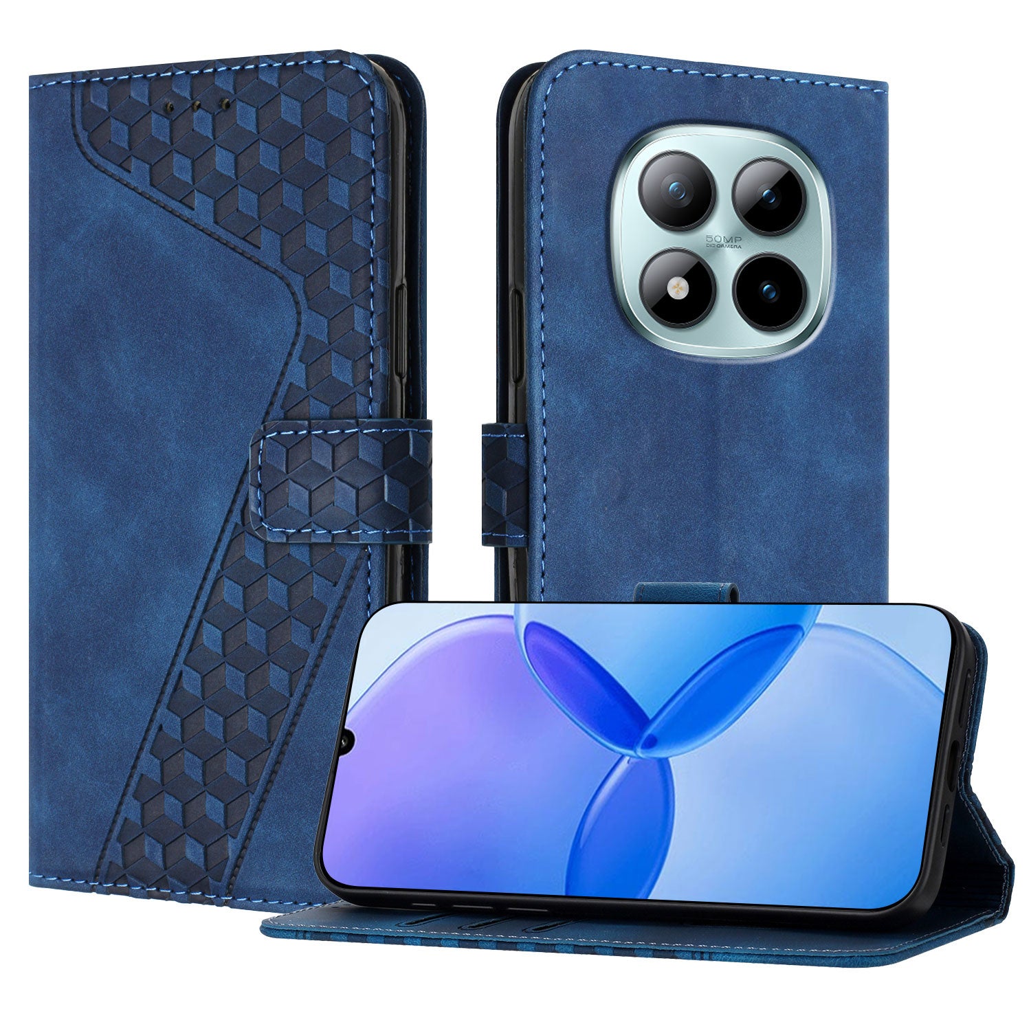 For Xiaomi Poco M8 Pro 5G / Redmi Note 15 Pro+ 5G (Global) Leather Case 7-Shaped Pattern Wallet Stand Shockproof Phone Cover - Blue