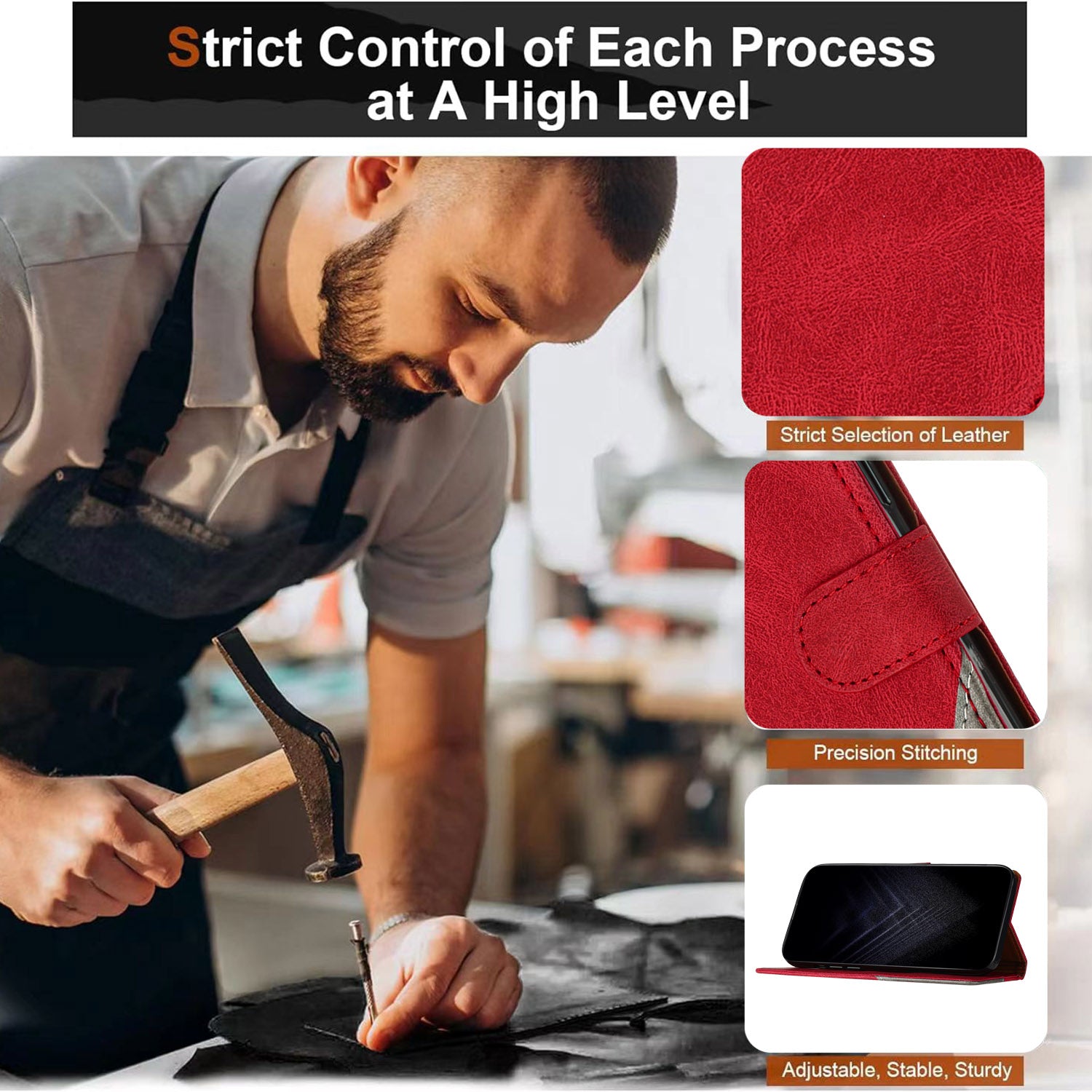 For Xiaomi Poco M8 Pro 5G / Redmi Note 15 Pro+ 5G (Global) Leather Case Triangle Patchwork Wallet Stand Shockproof Phone Cover - Red