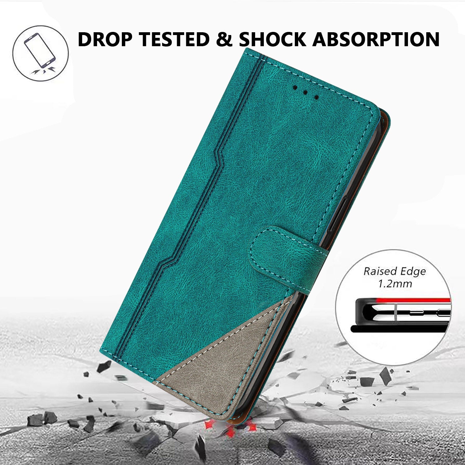 For Xiaomi Poco M8 Pro 5G / Redmi Note 15 Pro+ 5G (Global) Leather Case Triangle Patchwork Wallet Stand Shockproof Phone Cover - Green