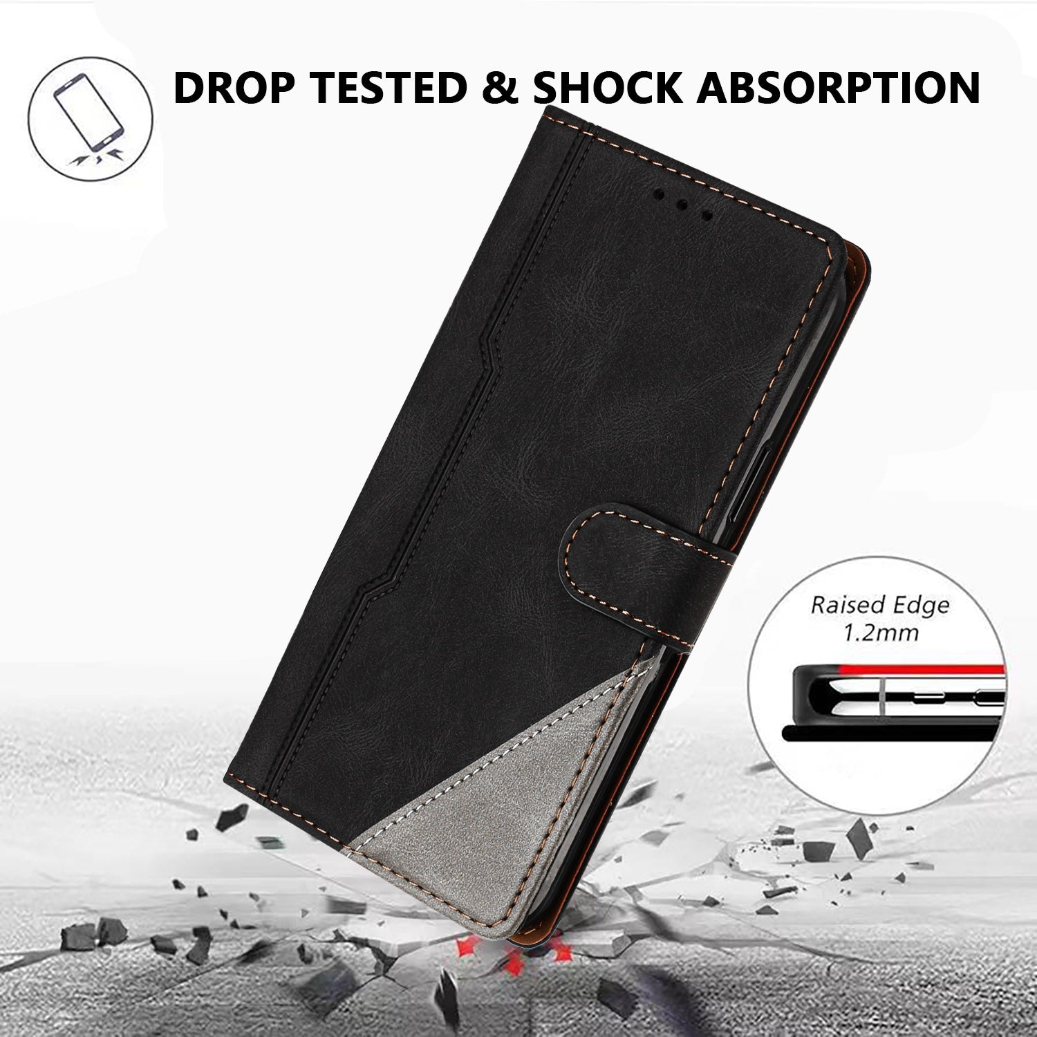 For Xiaomi Poco M8 Pro 5G / Redmi Note 15 Pro+ 5G (Global) Leather Case Triangle Patchwork Wallet Stand Shockproof Phone Cover - Black