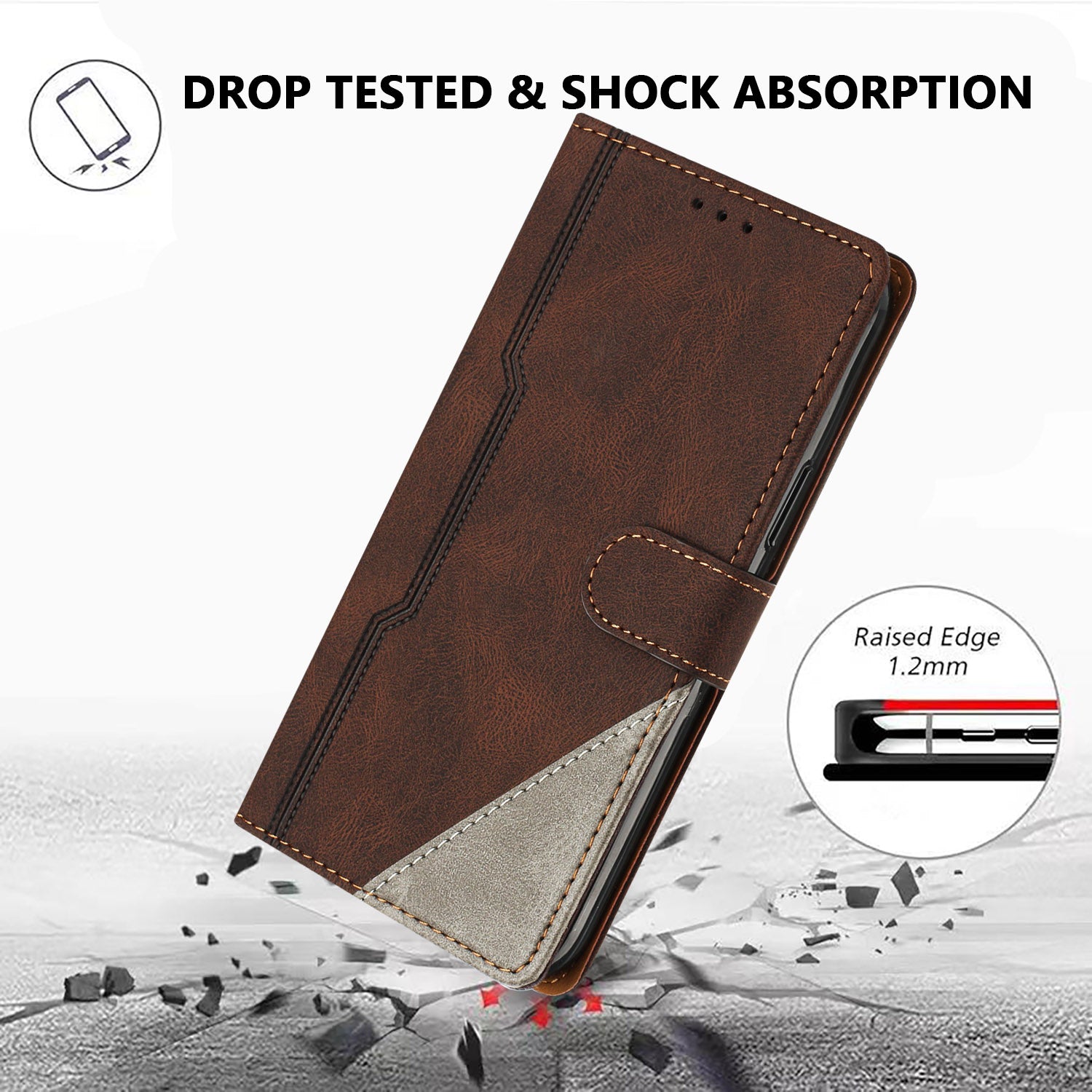 For Xiaomi Poco M8 Pro 5G / Redmi Note 15 Pro+ 5G (Global) Leather Case Triangle Patchwork Wallet Stand Shockproof Phone Cover - Brown
