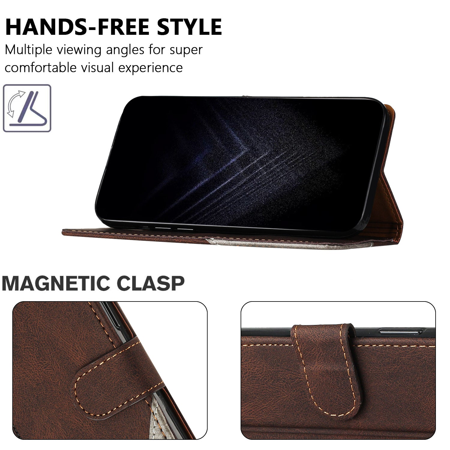 For Xiaomi Poco M8 Pro 5G / Redmi Note 15 Pro+ 5G (Global) Leather Case Triangle Patchwork Wallet Stand Shockproof Phone Cover - Brown