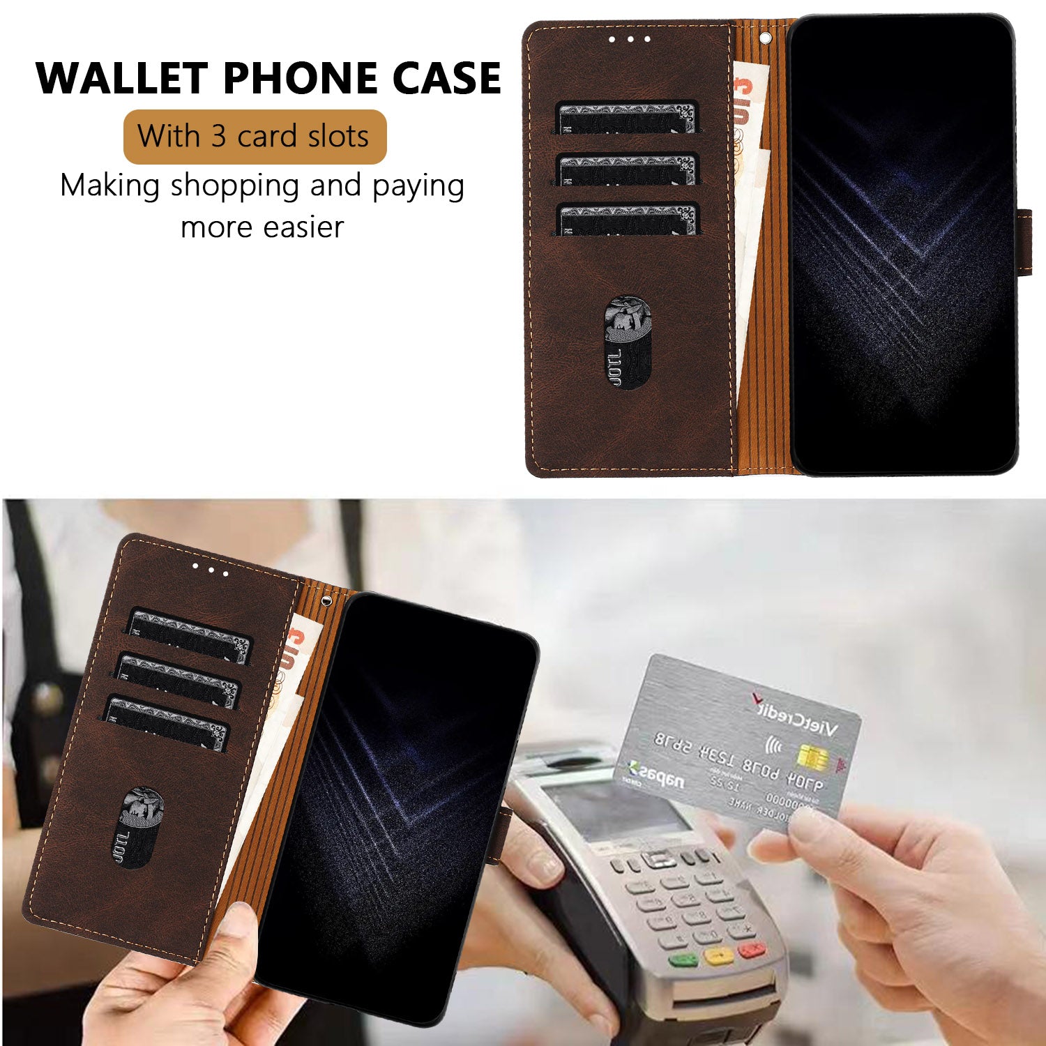 For Xiaomi Poco M8 Pro 5G / Redmi Note 15 Pro+ 5G (Global) Leather Case Triangle Patchwork Wallet Stand Shockproof Phone Cover - Brown