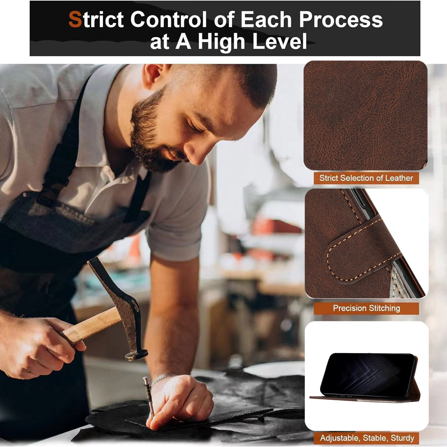 For Xiaomi Poco M8 Pro 5G / Redmi Note 15 Pro+ 5G (Global) Leather Case Triangle Patchwork Wallet Stand Shockproof Phone Cover - Brown