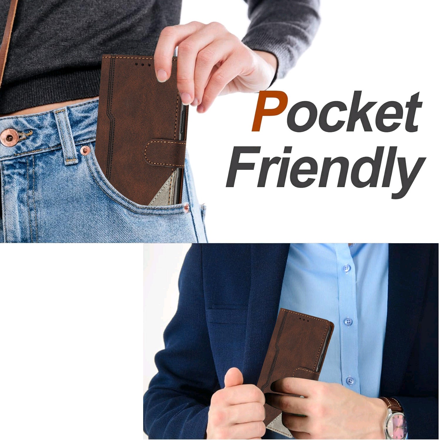 For Xiaomi Poco M8 Pro 5G / Redmi Note 15 Pro+ 5G (Global) Leather Case Triangle Patchwork Wallet Stand Shockproof Phone Cover - Brown