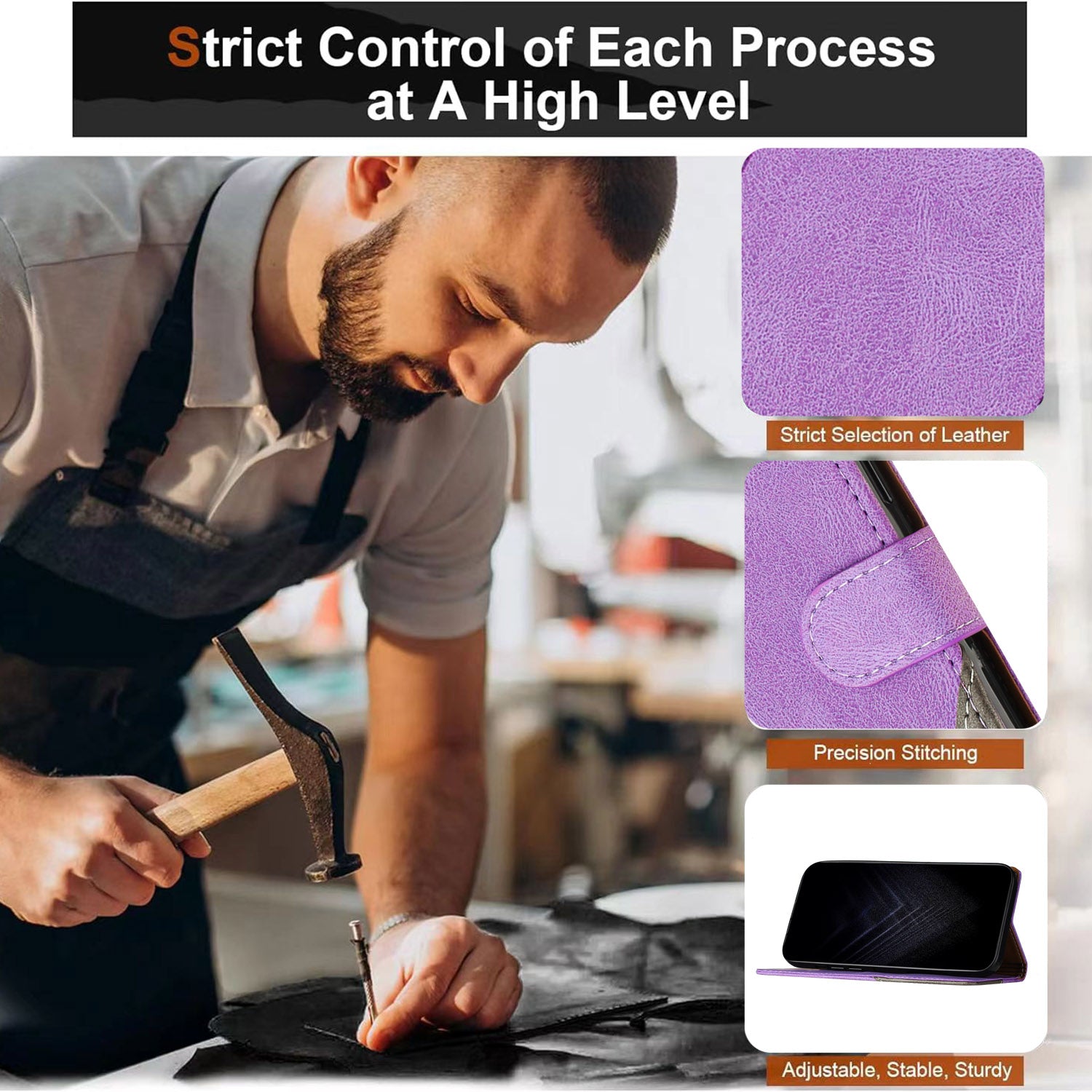 For Xiaomi Poco M8 Pro 5G / Redmi Note 15 Pro+ 5G (Global) Leather Case Triangle Patchwork Wallet Stand Shockproof Phone Cover - Purple