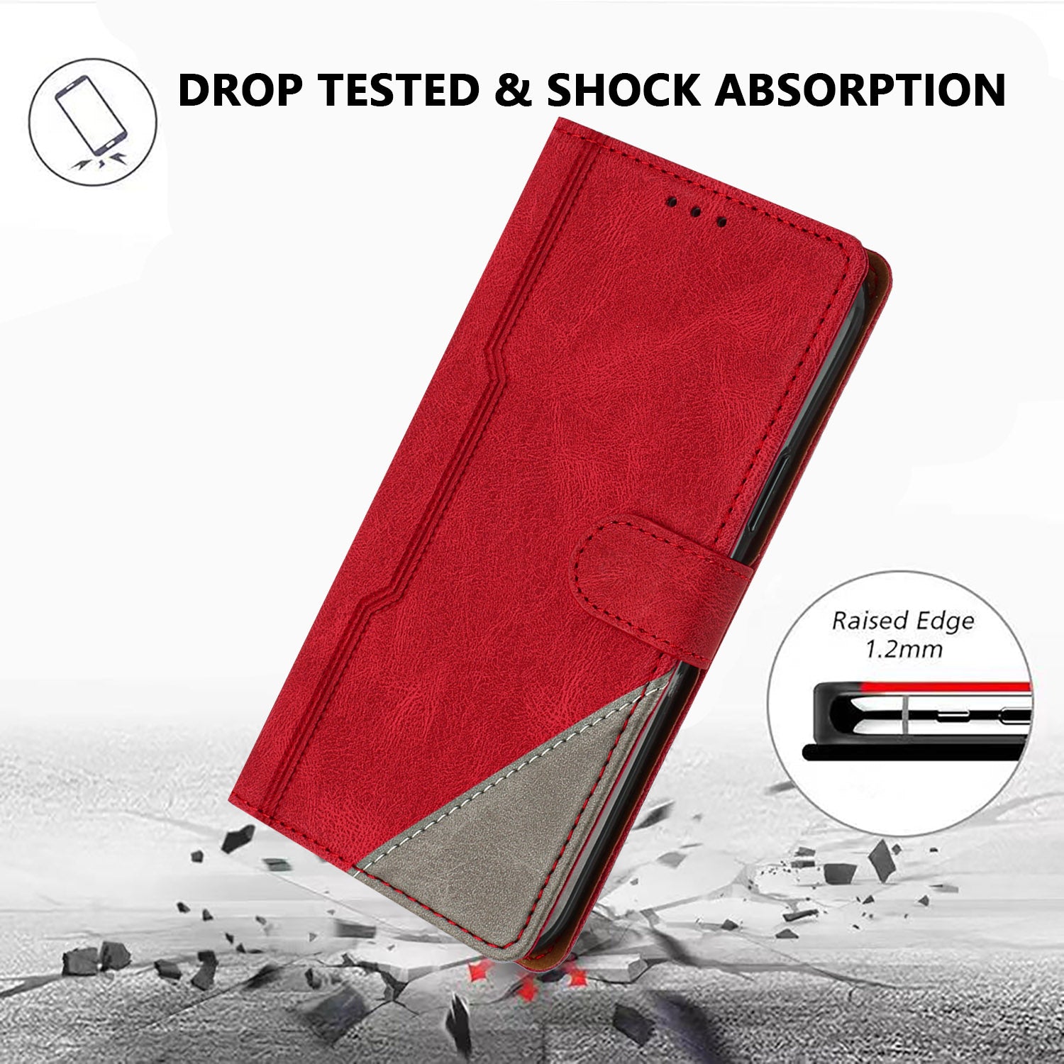For Xiaomi Redmi Note 15 Pro 5G (Global) Leather Case Triangle Patchwork Wallet Stand Shockproof Phone Cover - Red
