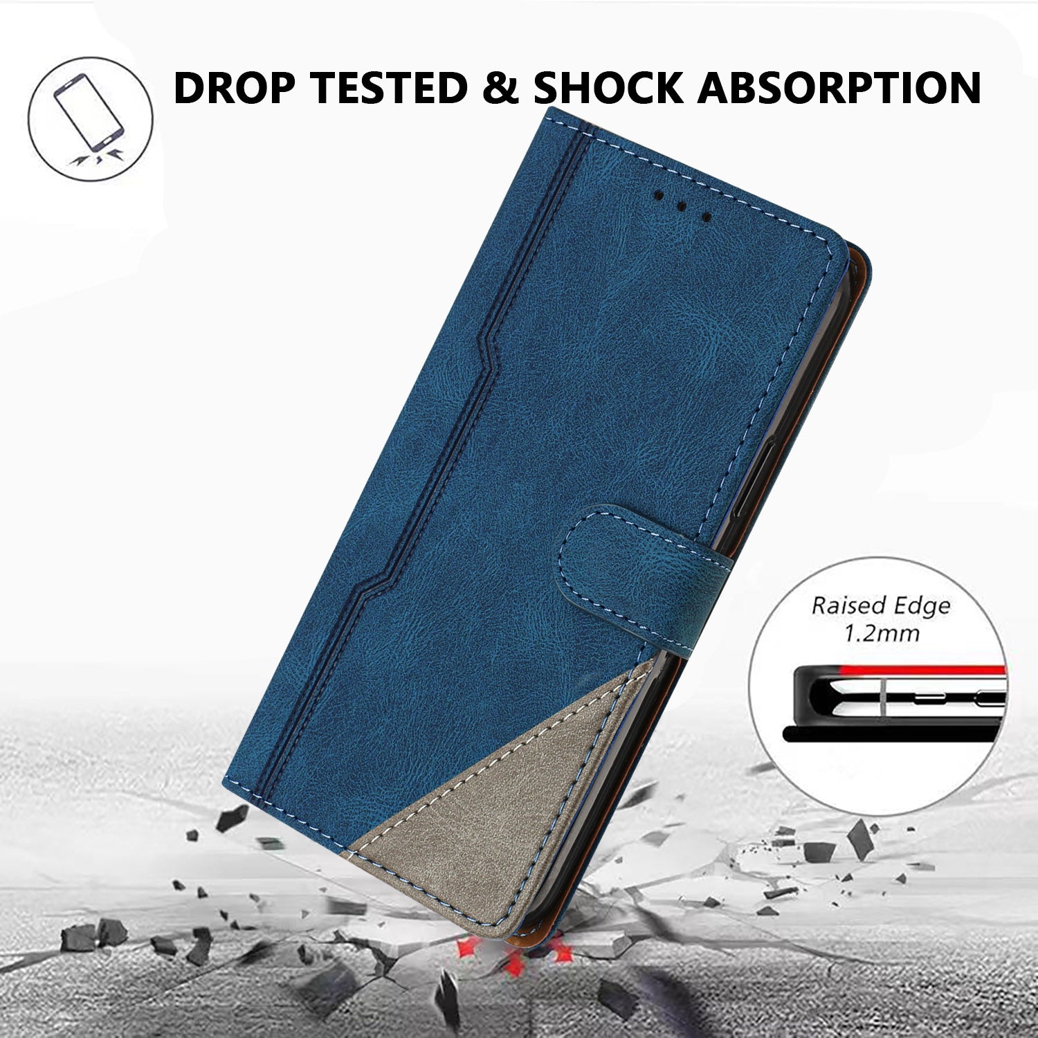 For Xiaomi Redmi Note 15 Pro 5G (Global) Leather Case Triangle Patchwork Wallet Stand Shockproof Phone Cover - Blue