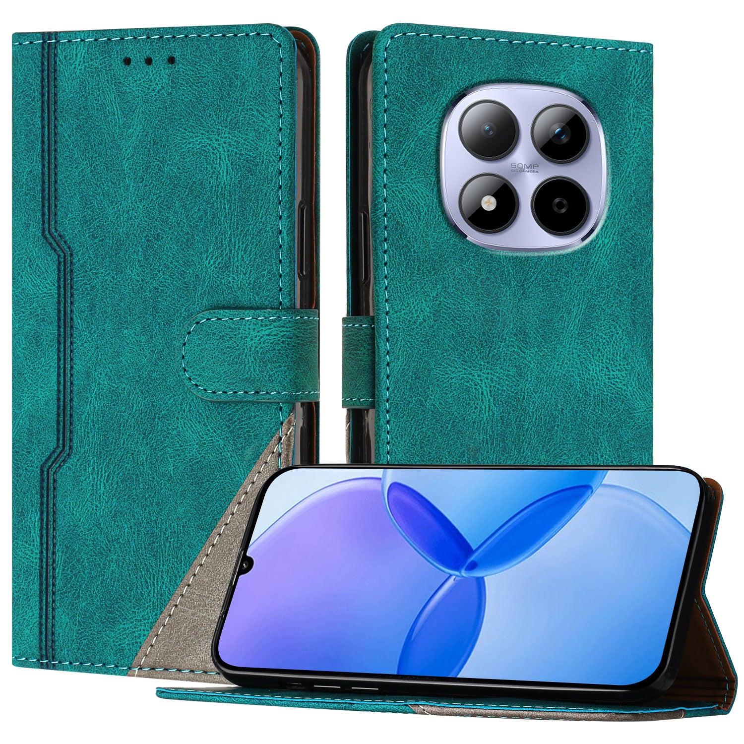 For Xiaomi Redmi Note 15 Pro 5G (Global) Leather Case Triangle Patchwork Wallet Stand Shockproof Phone Cover - Green