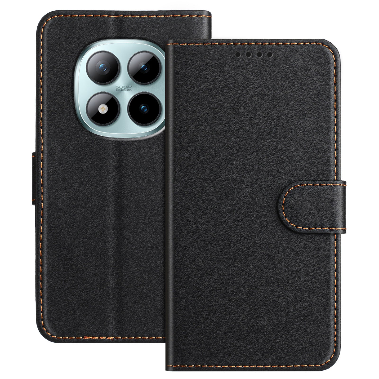 For Xiaomi Poco M8 Pro 5G / Redmi Note 15 Pro+ 5G (Global) Leather Case Wallet Stand Solid Color Anti Drop Phone Cover - Black