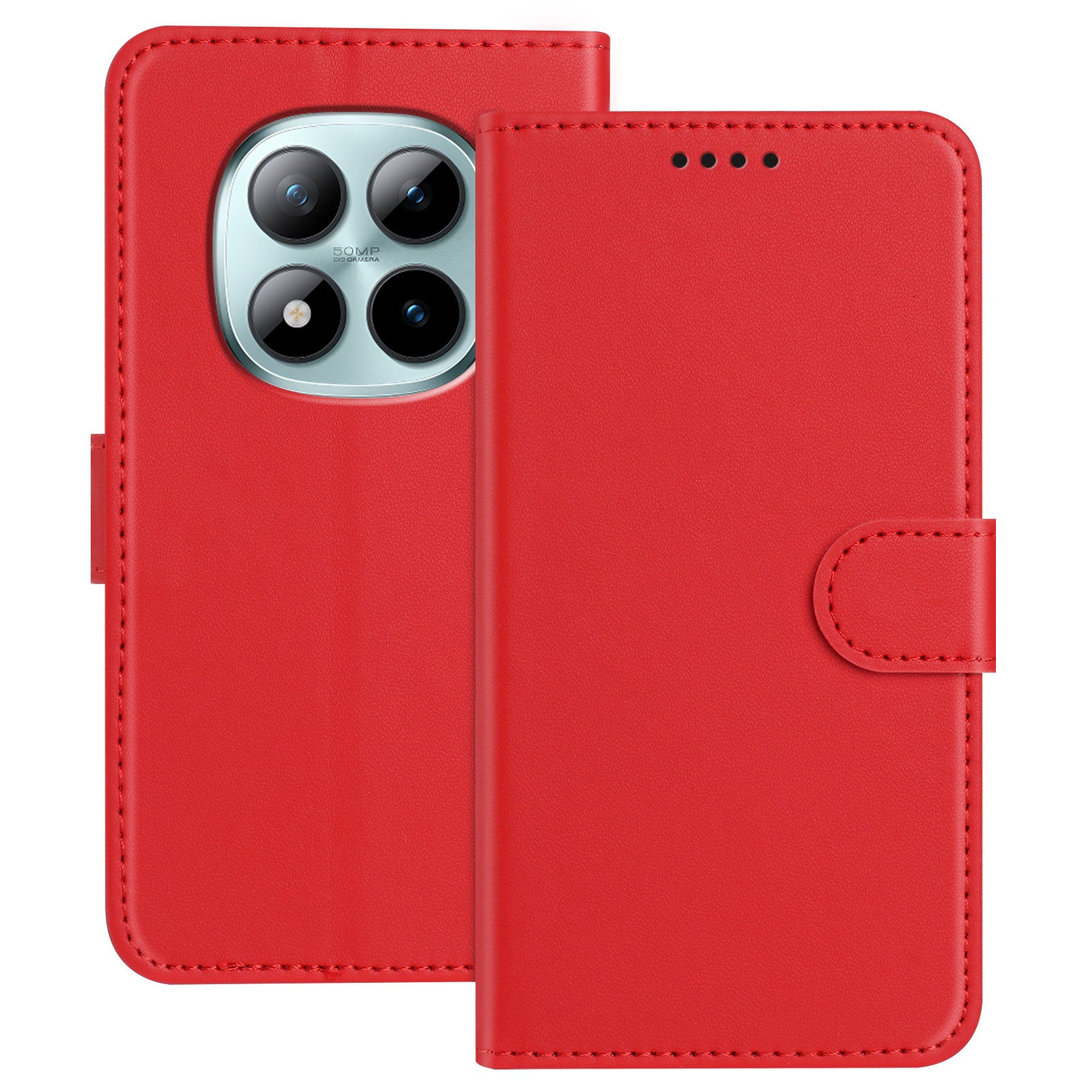 For Xiaomi Poco M8 Pro 5G / Redmi Note 15 Pro+ 5G (Global) Leather Case Wallet Stand Solid Color Anti Drop Phone Cover - Red