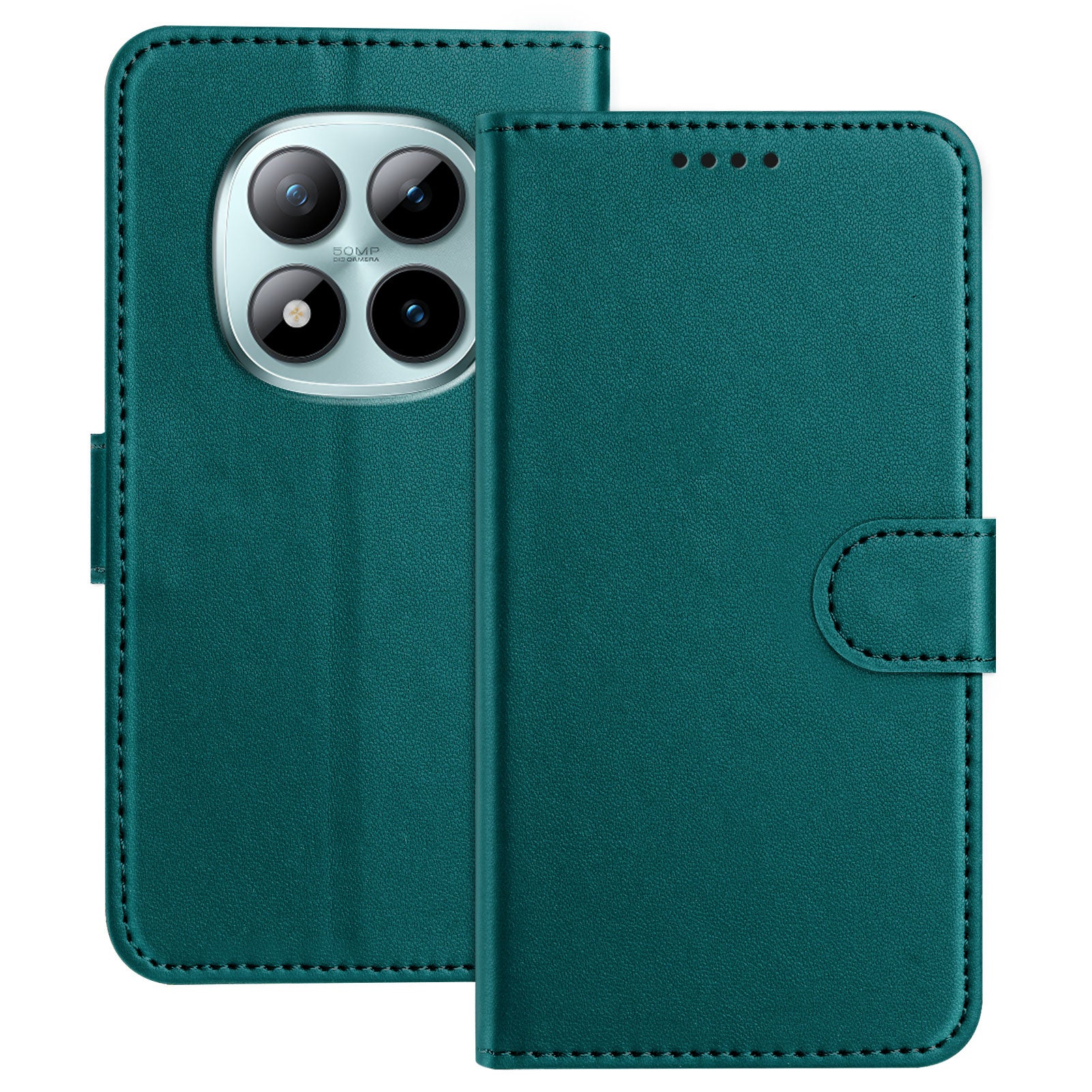 For Xiaomi Poco M8 Pro 5G / Redmi Note 15 Pro+ 5G (Global) Leather Case Wallet Stand Solid Color Anti Drop Phone Cover - Green