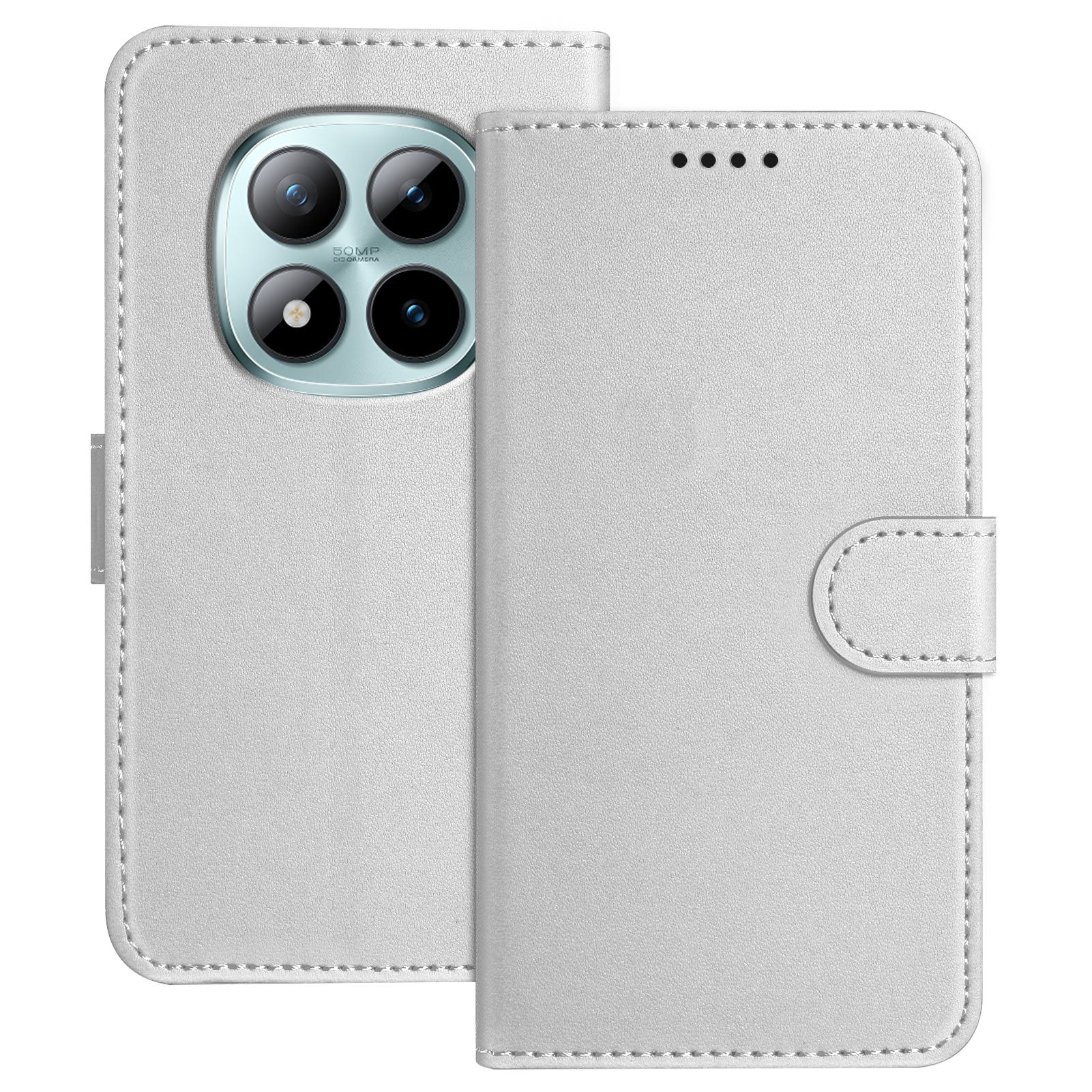 For Xiaomi Poco M8 Pro 5G / Redmi Note 15 Pro+ 5G (Global) Leather Case Wallet Stand Solid Color Anti Drop Phone Cover - Silver