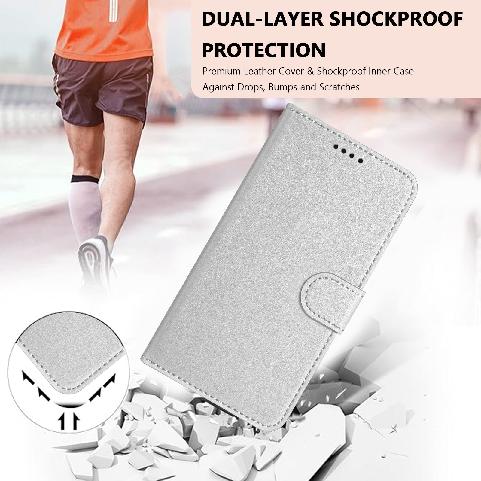 For Xiaomi Poco M8 Pro 5G / Redmi Note 15 Pro+ 5G (Global) Leather Case Wallet Stand Solid Color Anti Drop Phone Cover - Silver