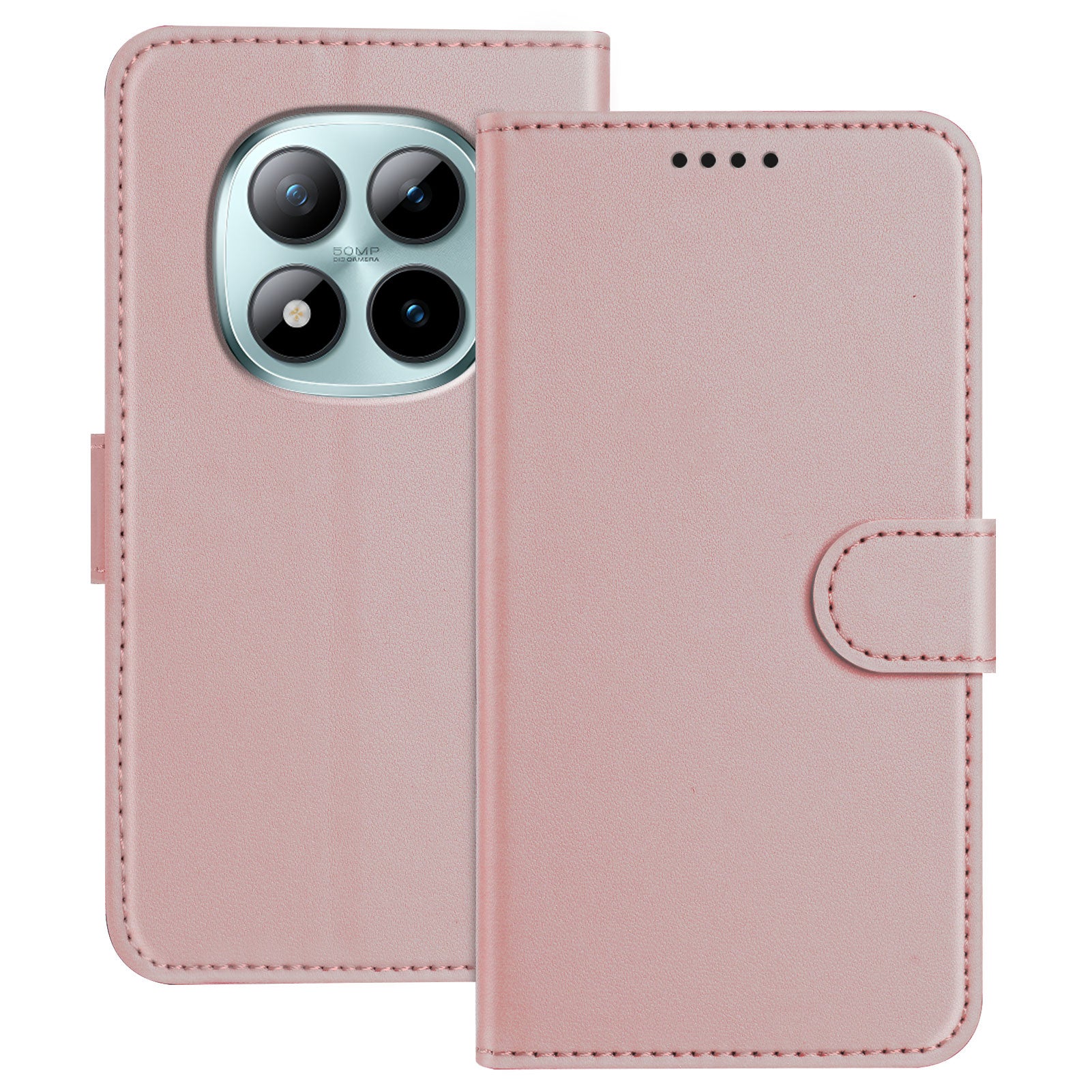 For Xiaomi Poco M8 Pro 5G / Redmi Note 15 Pro+ 5G (Global) Leather Case Wallet Stand Solid Color Anti Drop Phone Cover - Rose Gold