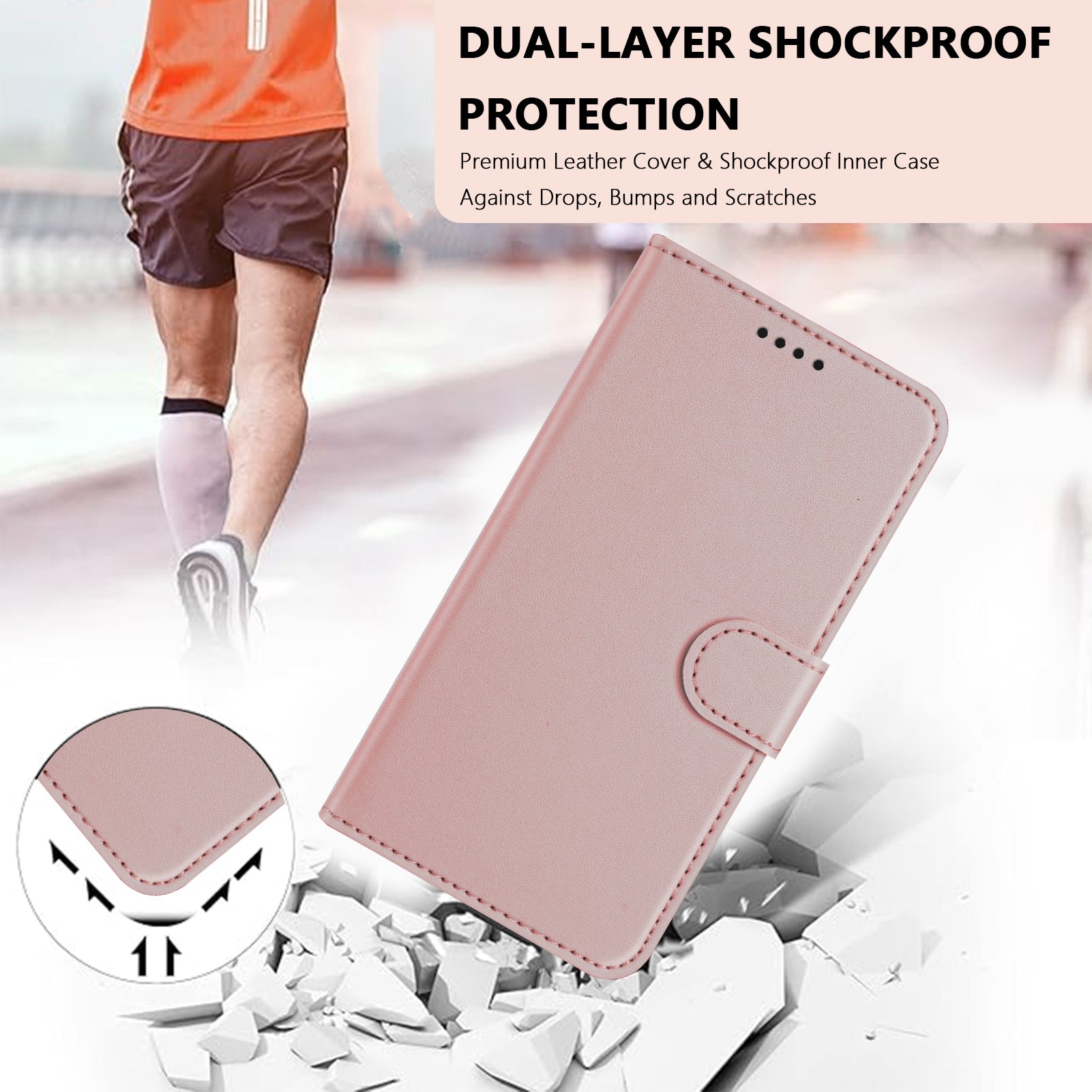 For Xiaomi Poco M8 Pro 5G / Redmi Note 15 Pro+ 5G (Global) Leather Case Wallet Stand Solid Color Anti Drop Phone Cover - Rose Gold