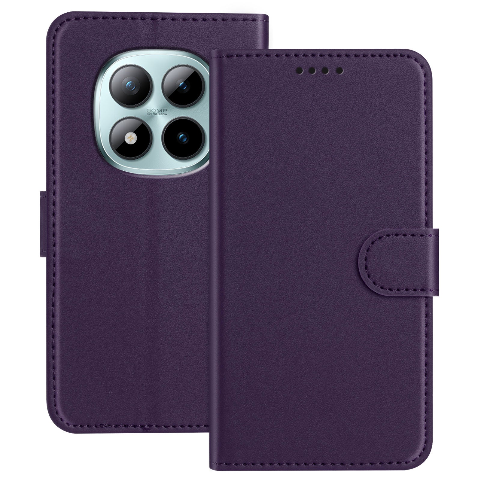 For Xiaomi Poco M8 Pro 5G / Redmi Note 15 Pro+ 5G (Global) Leather Case Wallet Stand Solid Color Anti Drop Phone Cover - Purple